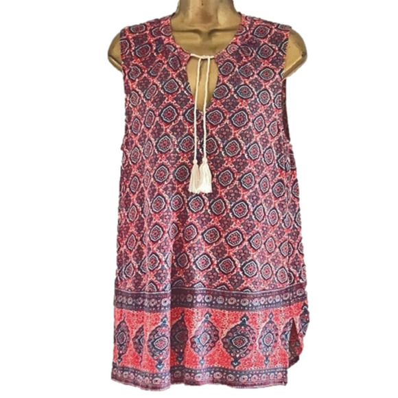 NWT Lucky Brand Cotton Paisley Sleeveless Blouse M Tribal Western Boho Cottage - Picture 2 of 10